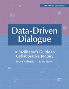 Data-Driven Dialogue: A Facilitator’s Guide to Collaborative Inquiry, Second Edition by Bruce Wellman and Laura Lipton; a half purple - half blue cover with lightly faded icons.