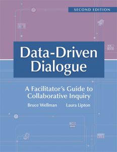 Data-Driven Dialogue: A Facilitator’s Guide to Collaborative Inquiry, Second Edition by Bruce Wellman and Laura Lipton; a half purple - half blue cover with lightly faded icons.